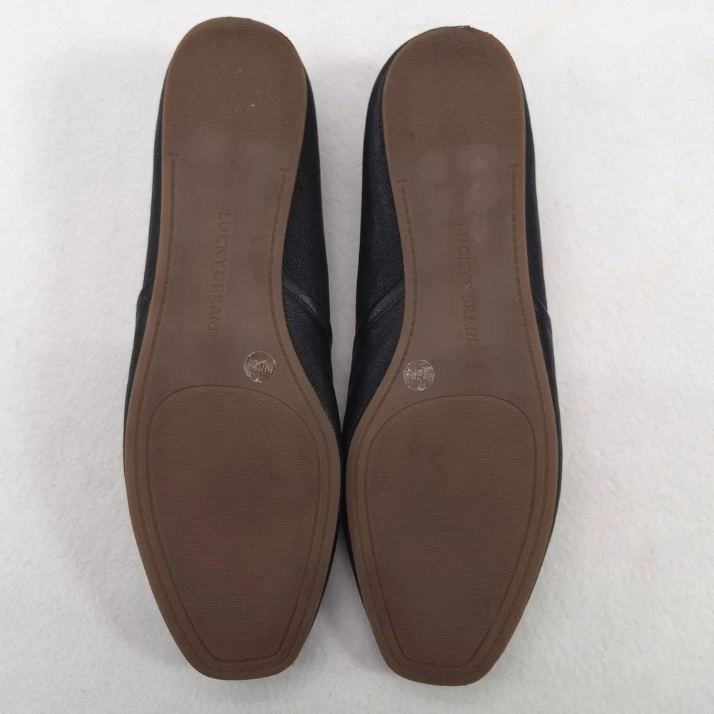 Lucky Brand Black Leather Square Toe Ballet Flats Shoes Womens 8